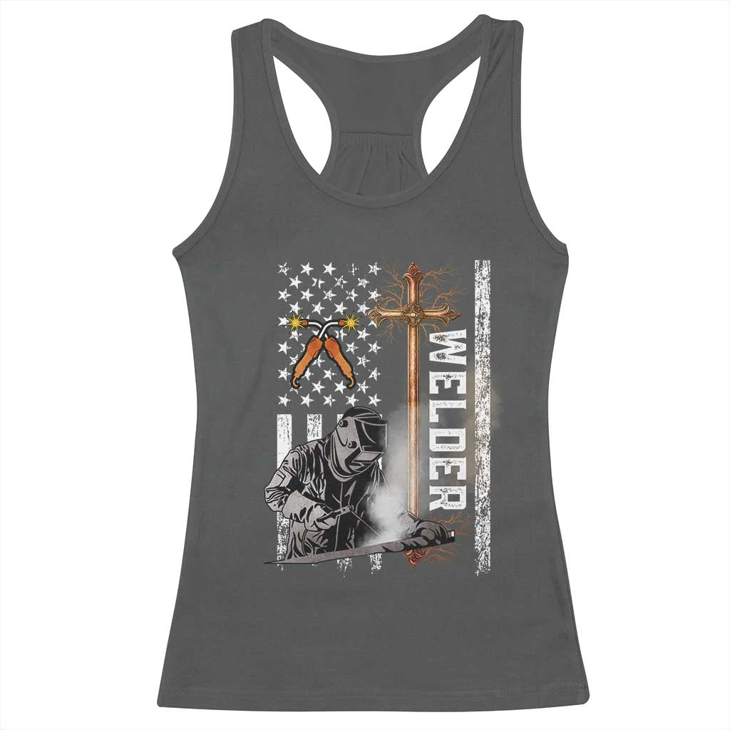 American Welder Racerback Tank Top Welding USA Flag Christian Cross TS02 Dark Heather Print Your Wear