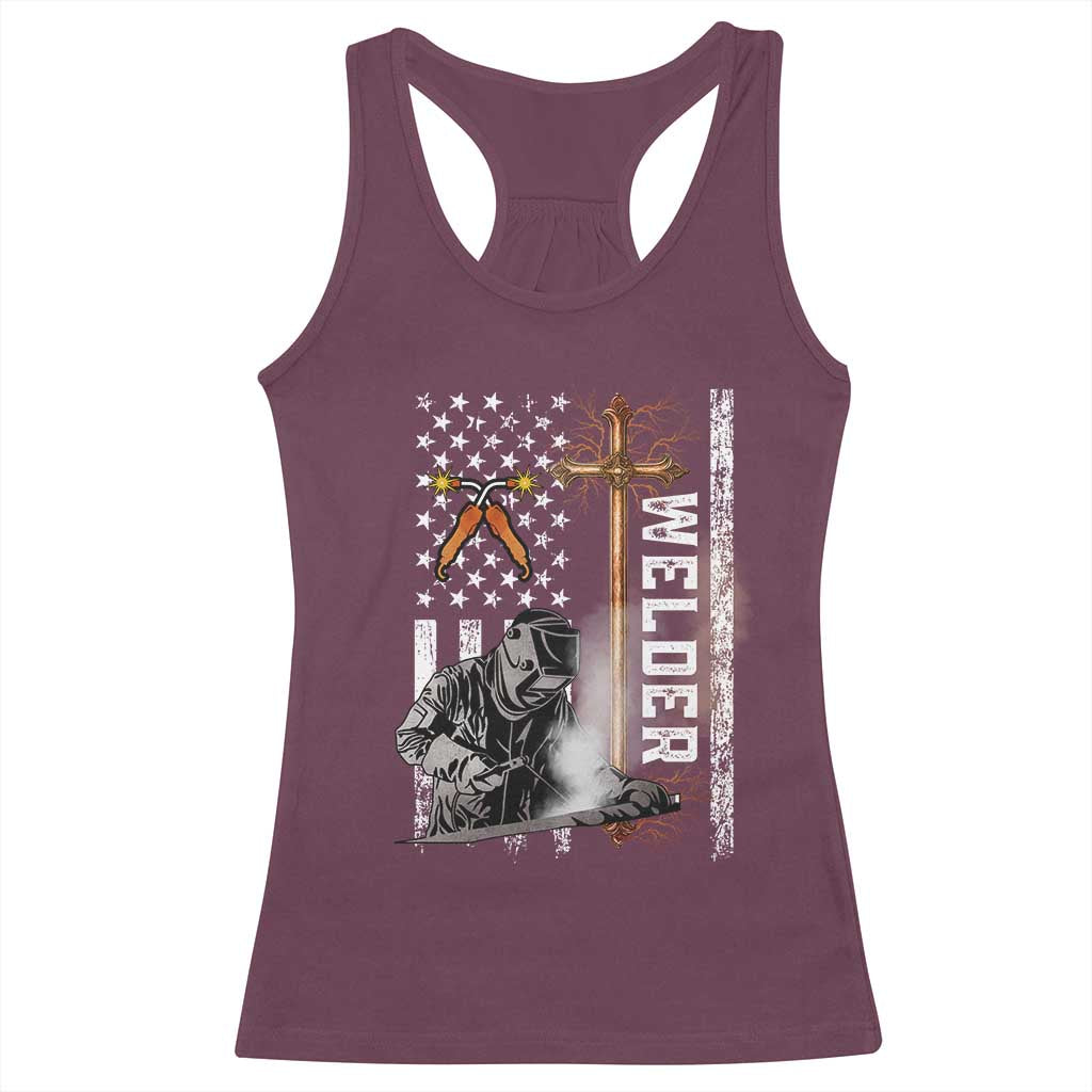 American Welder Racerback Tank Top Welding USA Flag Christian Cross TS02 Maroon Print Your Wear