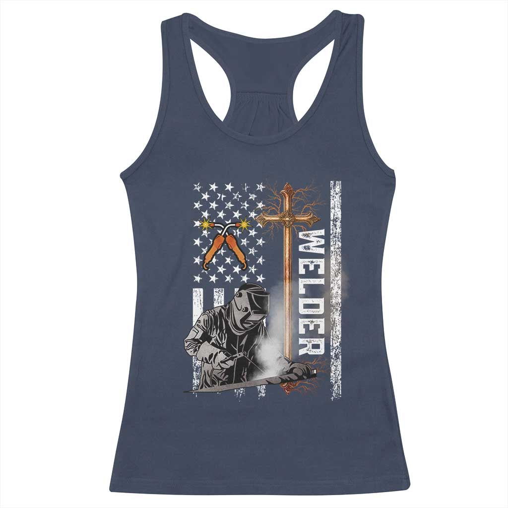 American Welder Racerback Tank Top Welding USA Flag Christian Cross TS02 Navy Print Your Wear