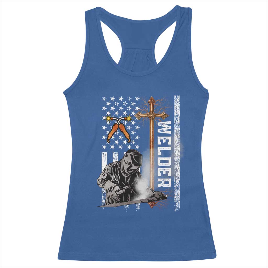 American Welder Racerback Tank Top Welding USA Flag Christian Cross TS02 Royal Blue Print Your Wear