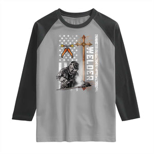 American Welder Raglan Shirt Welding USA Flag Christian Cross TS02 Sport Gray Black Print Your Wear