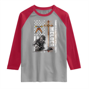 American Welder Raglan Shirt Welding USA Flag Christian Cross TS02 Sport Gray Red Print Your Wear