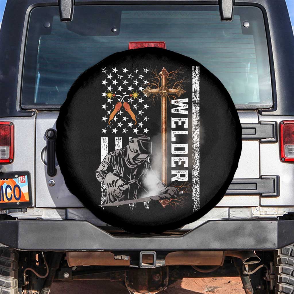 American Welder Spare Tire Cover Welding USA Flag Christian Cross TS02 No hole Black Print Your Wear