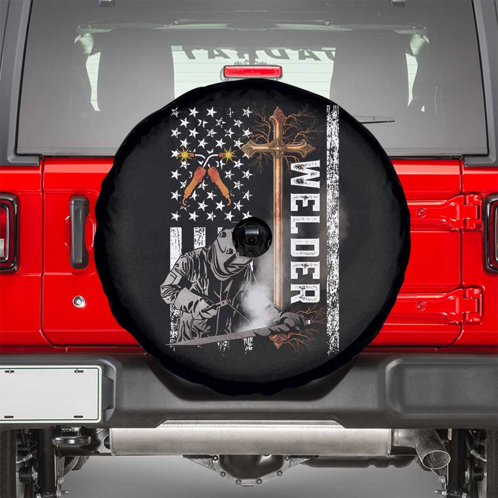 American Welder Spare Tire Cover Welding USA Flag Christian Cross TS02 Black Print Your Wear