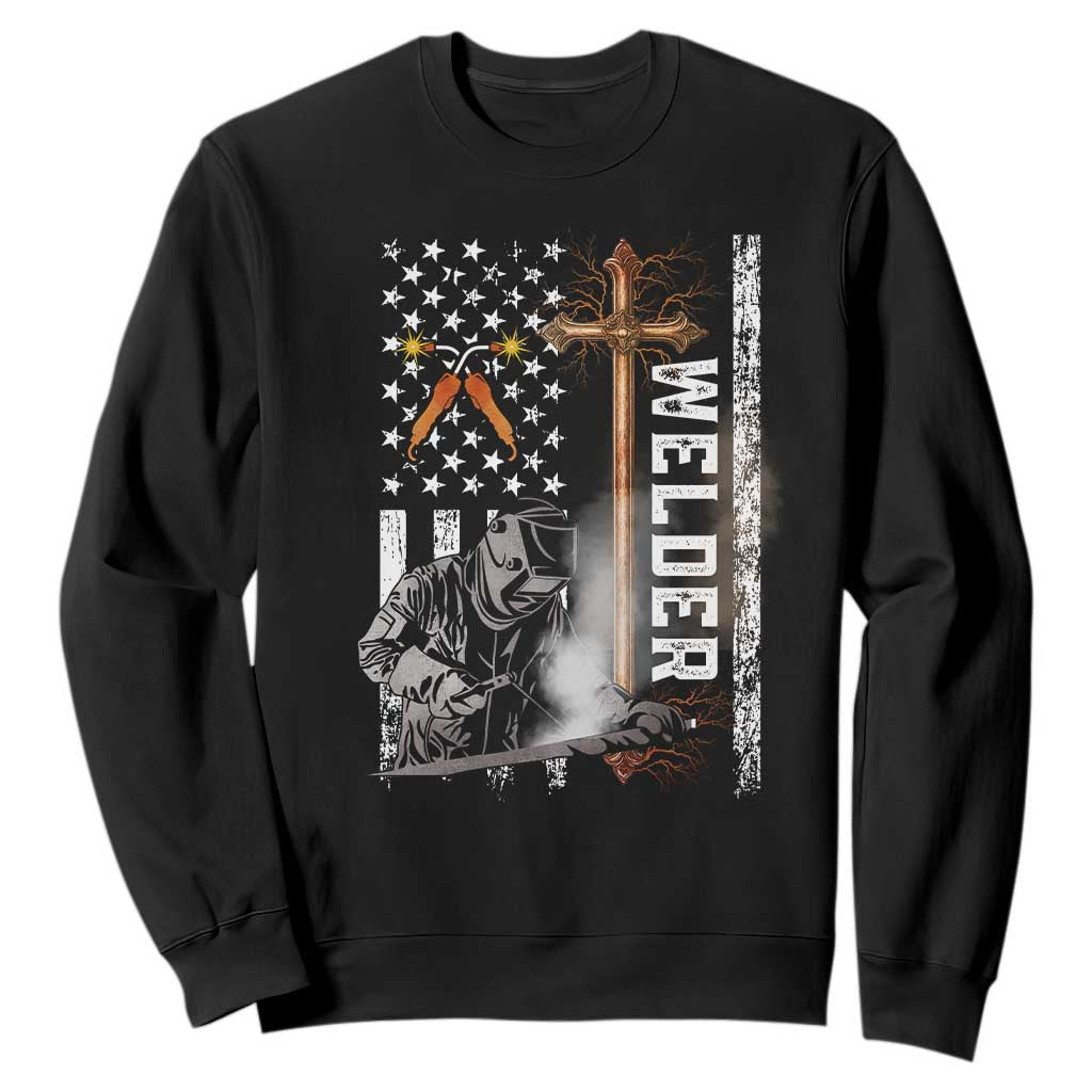 American Welder Sweatshirt Welding USA Flag Christian Cross TS02 Black Print Your Wear