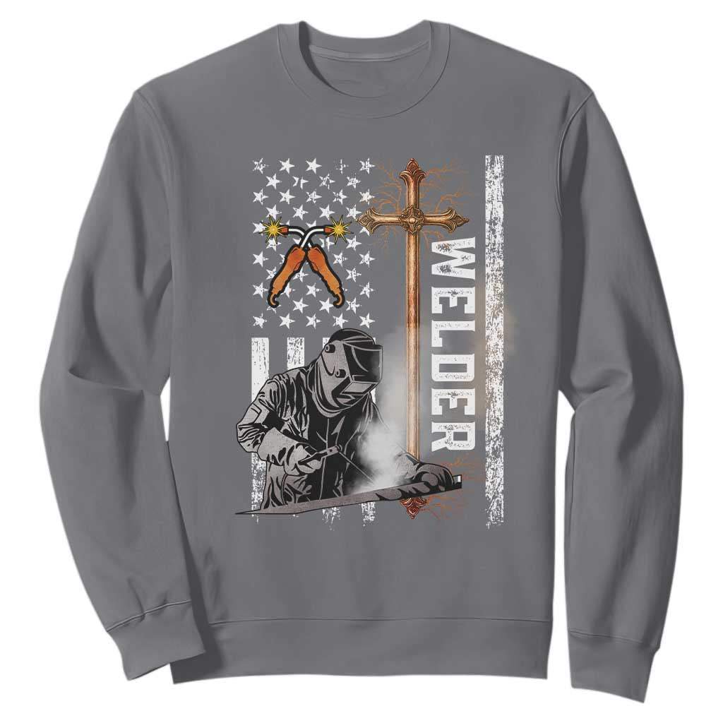American Welder Sweatshirt Welding USA Flag Christian Cross TS02 Charcoal Print Your Wear