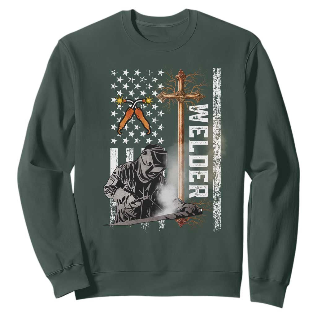 American Welder Sweatshirt Welding USA Flag Christian Cross TS02 Dark Forest Green Print Your Wear