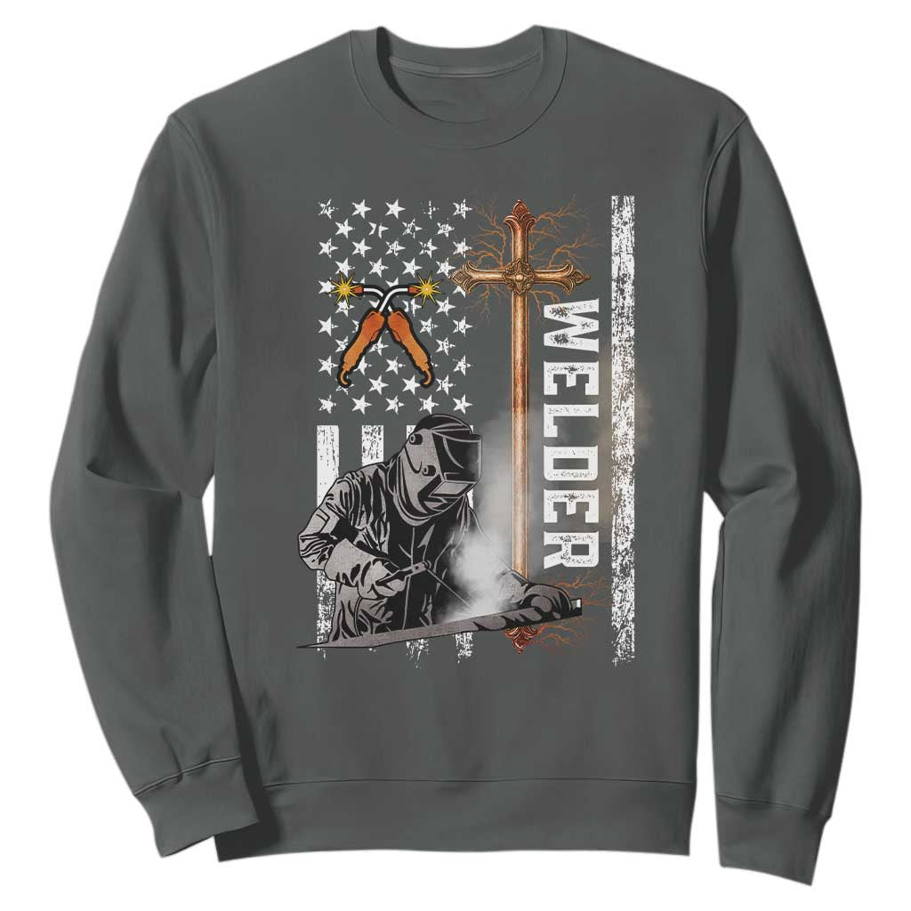 American Welder Sweatshirt Welding USA Flag Christian Cross TS02 Dark Heather Print Your Wear