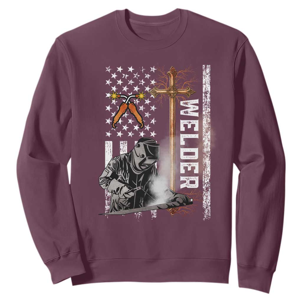 American Welder Sweatshirt Welding USA Flag Christian Cross TS02 Maroon Print Your Wear