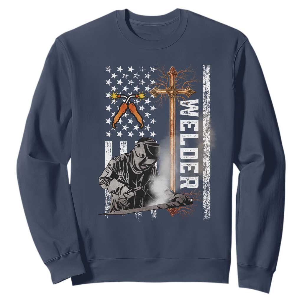 American Welder Sweatshirt Welding USA Flag Christian Cross TS02 Navy Print Your Wear