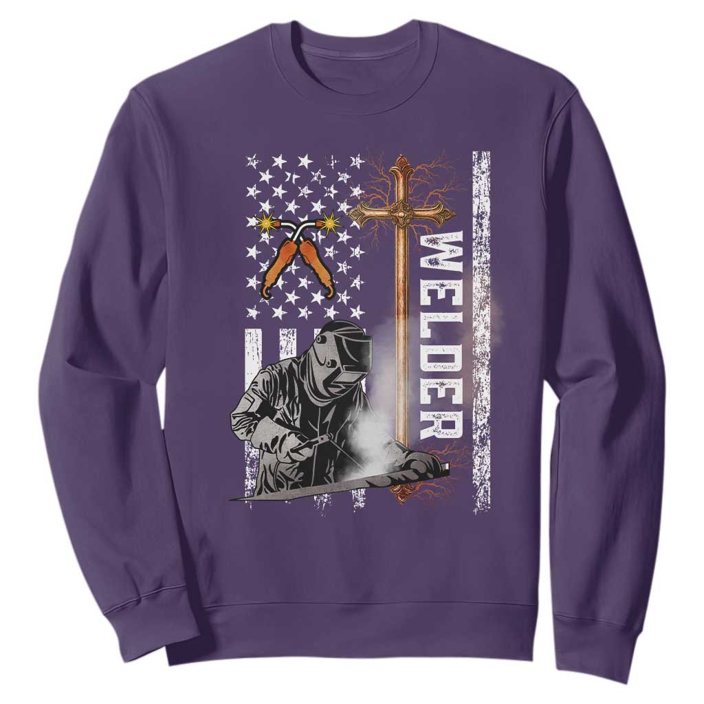 American Welder Sweatshirt Welding USA Flag Christian Cross TS02 Purple Print Your Wear