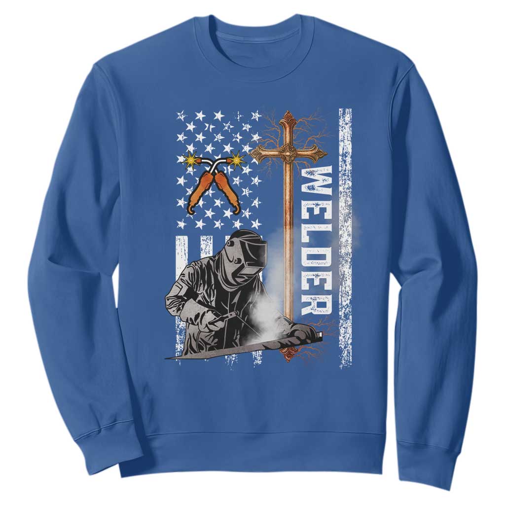 American Welder Sweatshirt Welding USA Flag Christian Cross TS02 Royal Blue Print Your Wear
