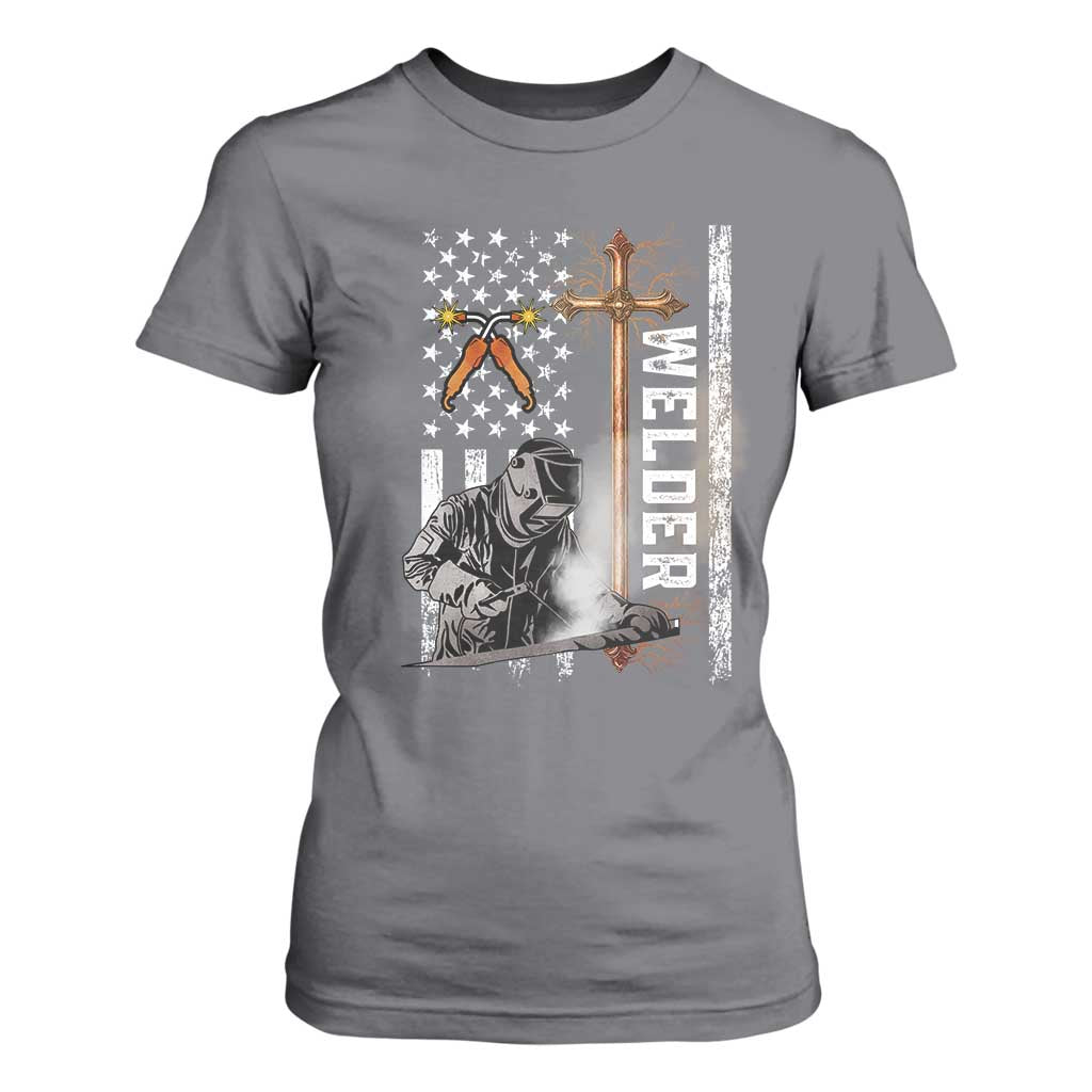American Welder T Shirt For Women Welding USA Flag Christian Cross TS02 Charcoal Print Your Wear