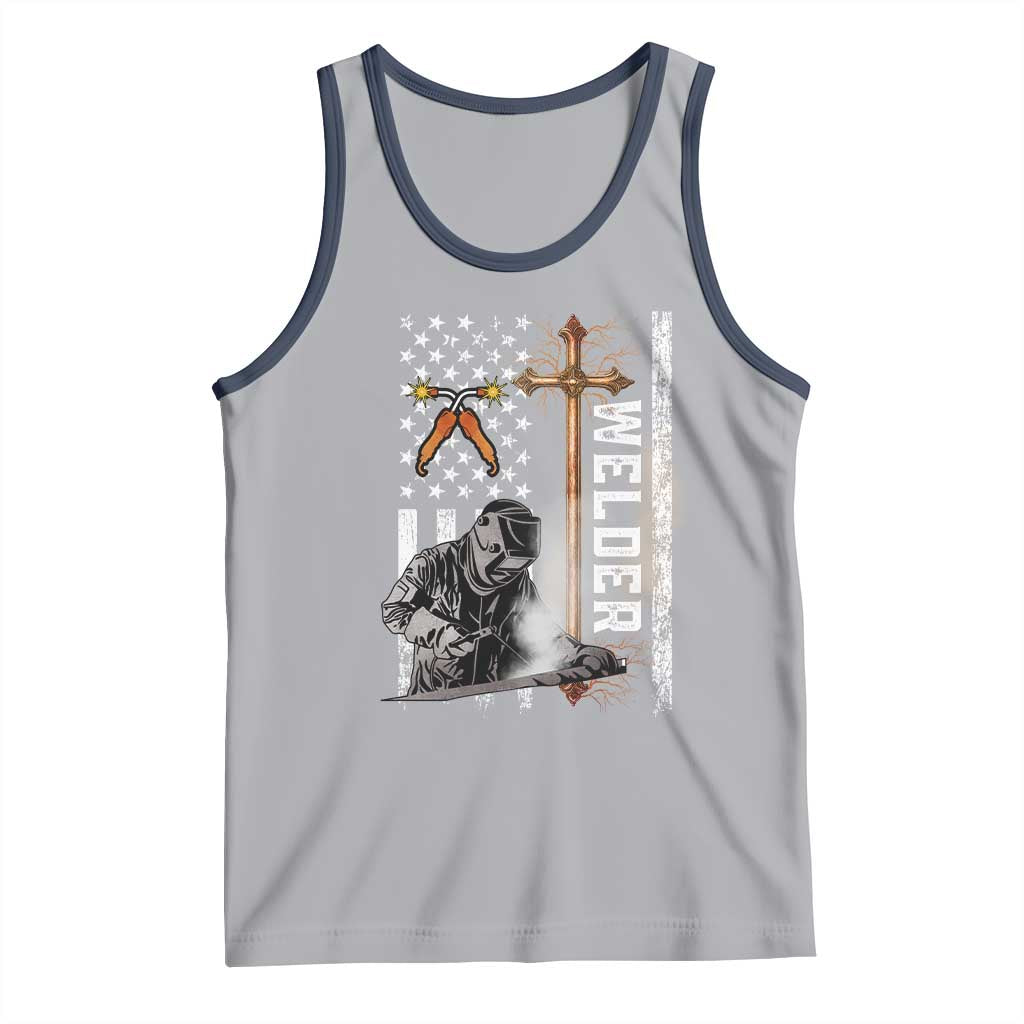 American Welder Tank Top Welding USA Flag Christian Cross TS02 Athletic Heather Navy Print Your Wear