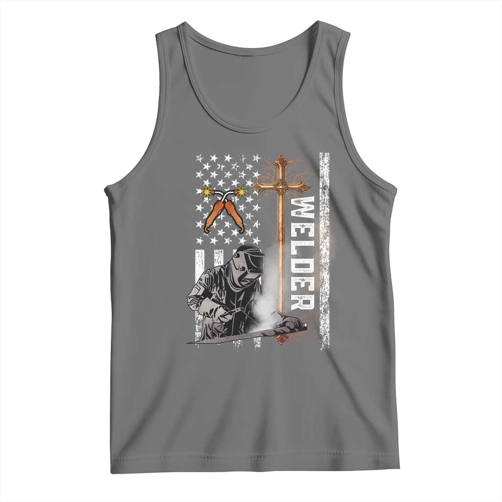 American Welder Tank Top Welding USA Flag Christian Cross TS02 Black Heather Print Your Wear