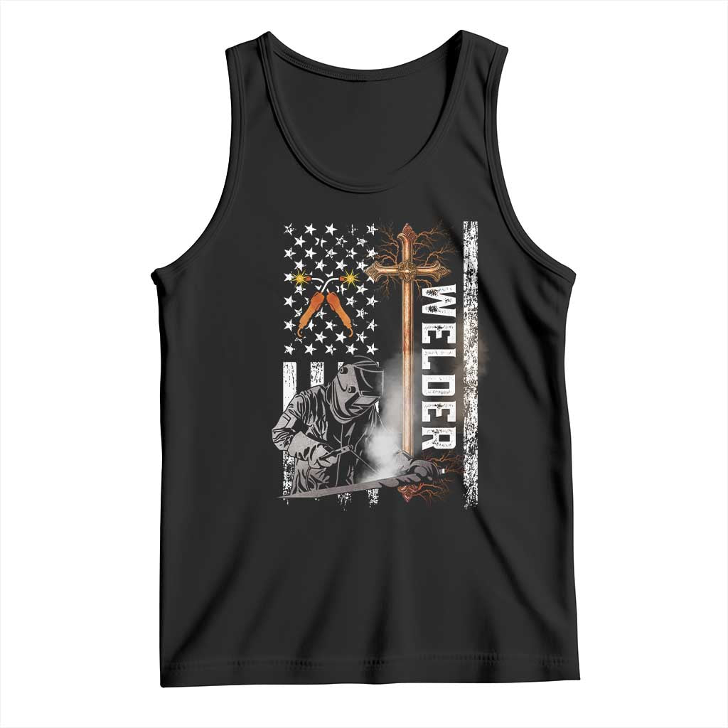 American Welder Tank Top Welding USA Flag Christian Cross TS02 Black Print Your Wear