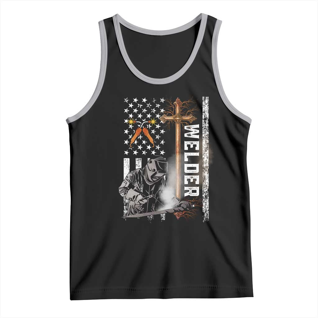 American Welder Tank Top Welding USA Flag Christian Cross TS02 Black Athletic Heather Print Your Wear