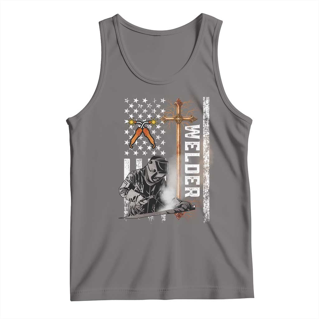 American Welder Tank Top Welding USA Flag Christian Cross TS02 Deep Heather Print Your Wear
