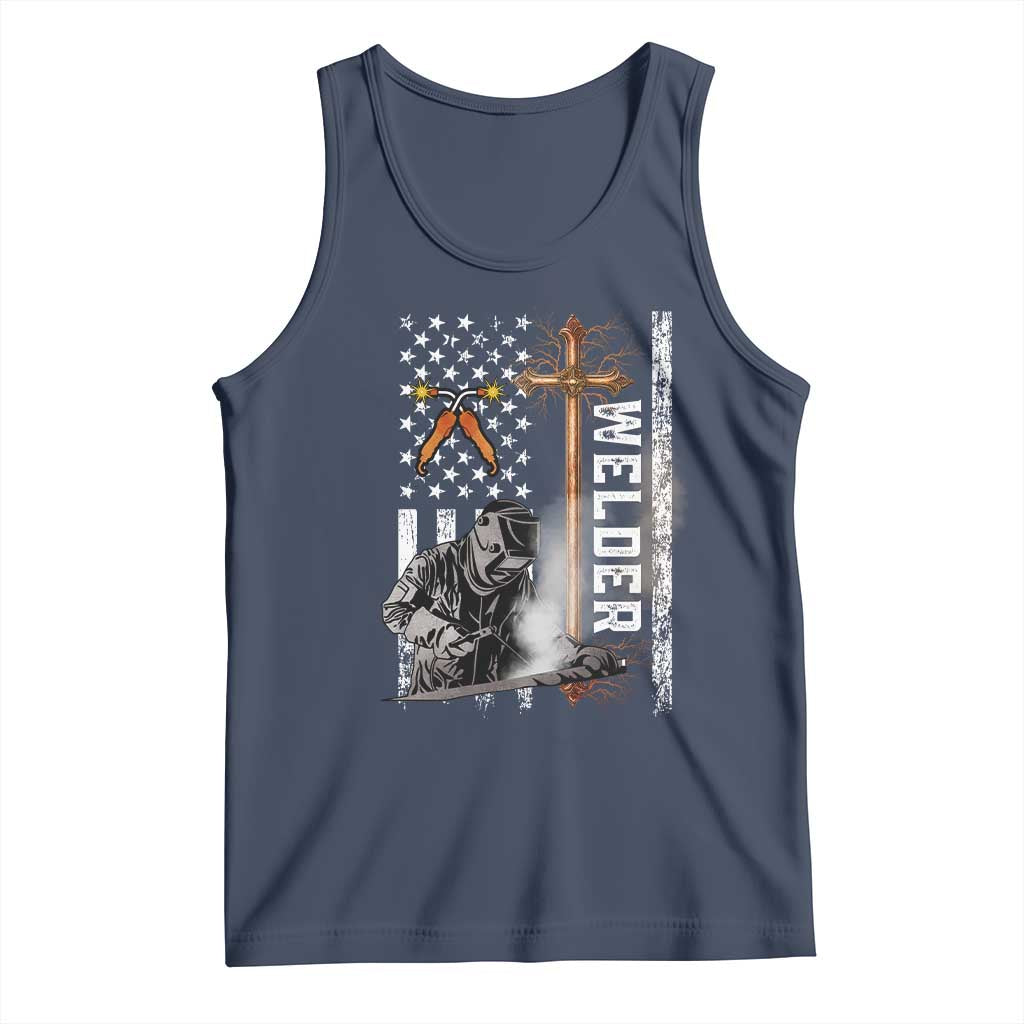 American Welder Tank Top Welding USA Flag Christian Cross TS02 Navy Print Your Wear