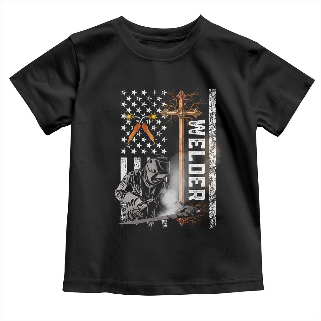 American Welder Toddler T Shirt Welding USA Flag Christian Cross TS02 Black Print Your Wear