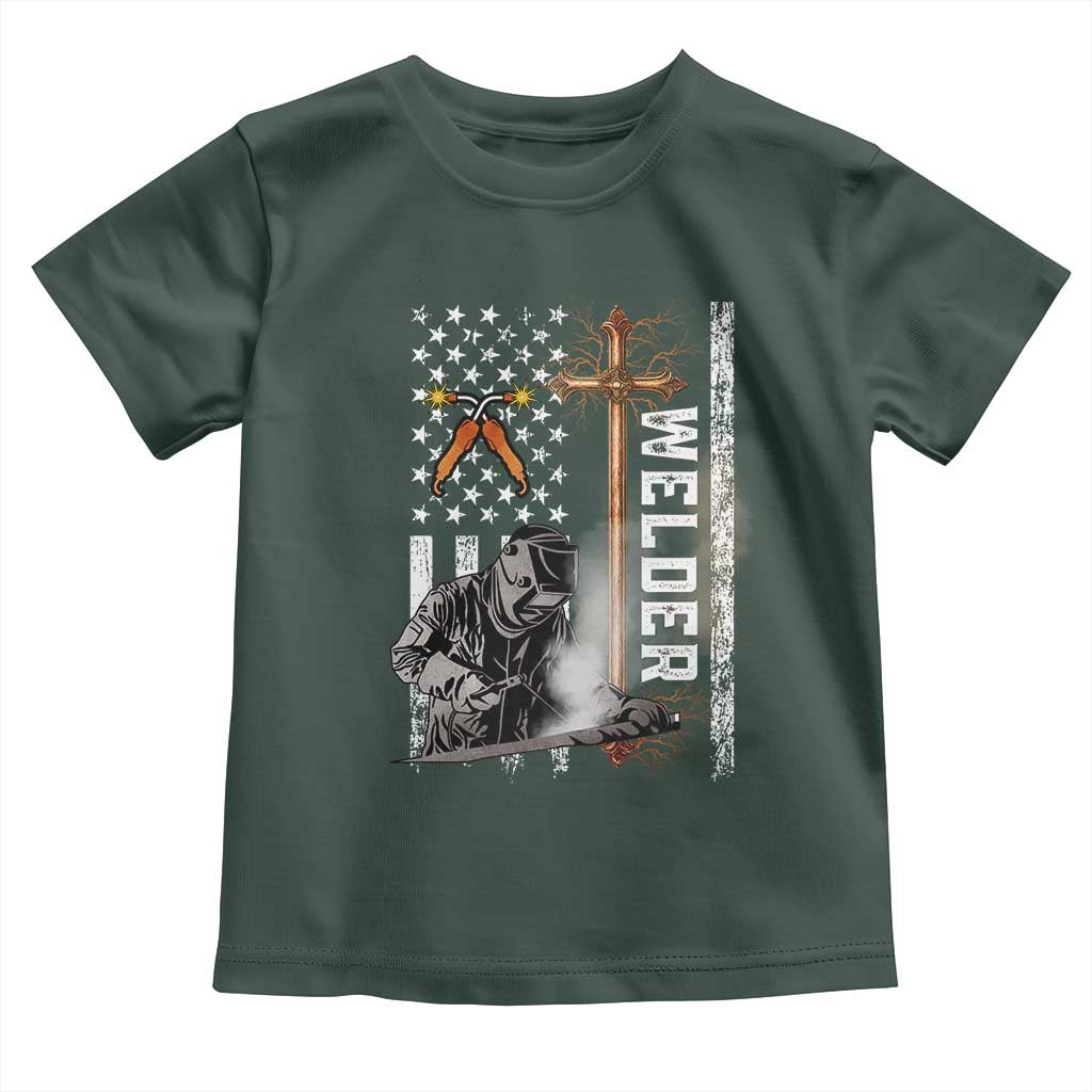 American Welder Toddler T Shirt Welding USA Flag Christian Cross TS02 Dark Forest Green Print Your Wear