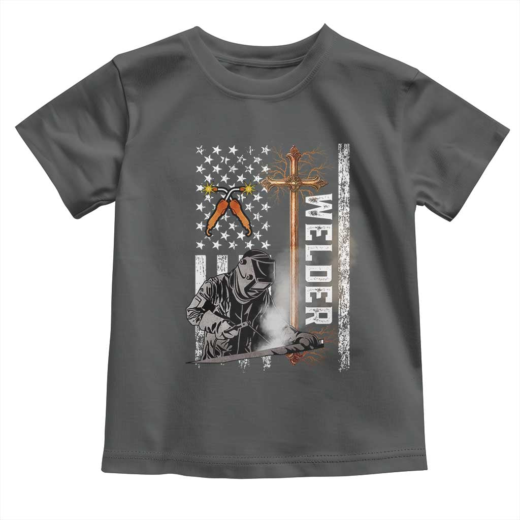 American Welder Toddler T Shirt Welding USA Flag Christian Cross TS02 Dark Heather Print Your Wear