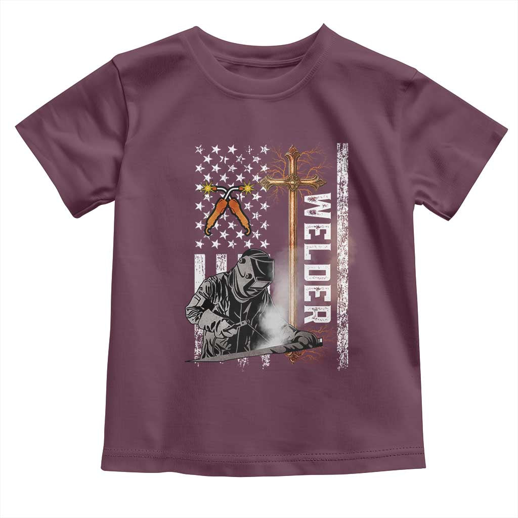 American Welder Toddler T Shirt Welding USA Flag Christian Cross TS02 Maroon Print Your Wear
