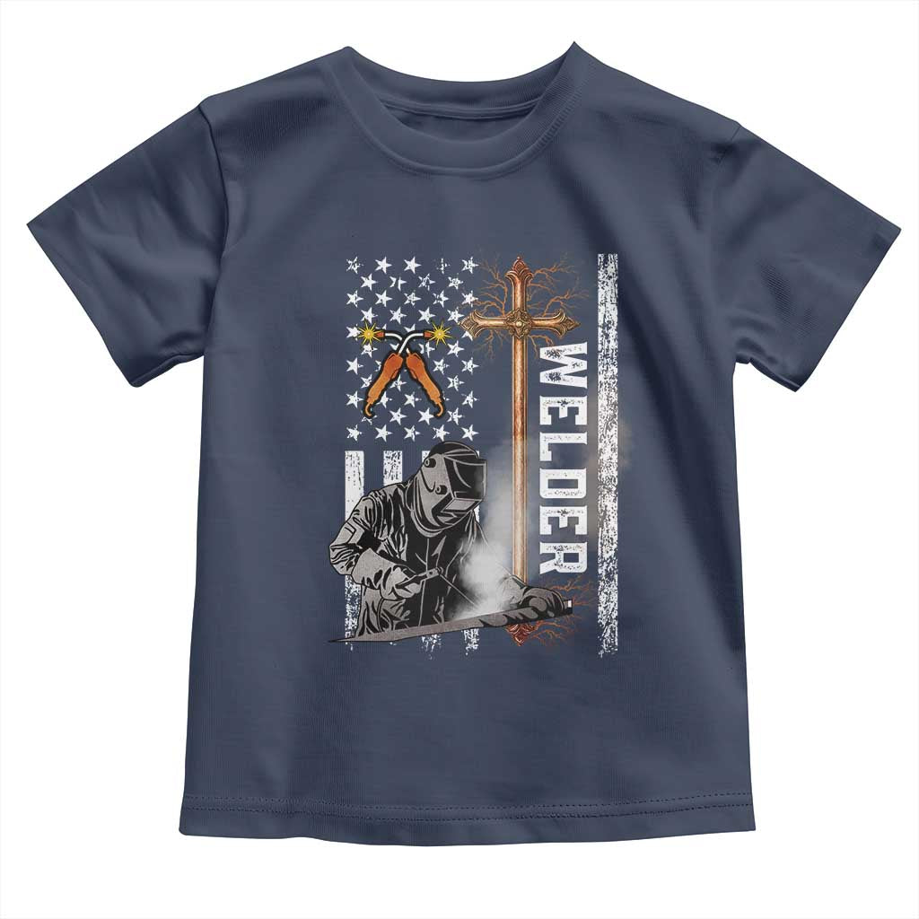 American Welder Toddler T Shirt Welding USA Flag Christian Cross TS02 Navy Print Your Wear
