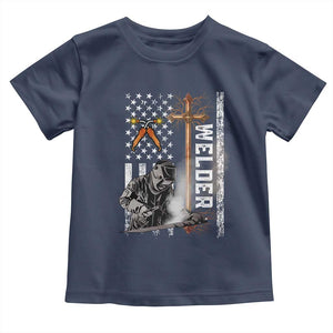 American Welder Toddler T Shirt Welding USA Flag Christian Cross TS02 Navy Print Your Wear
