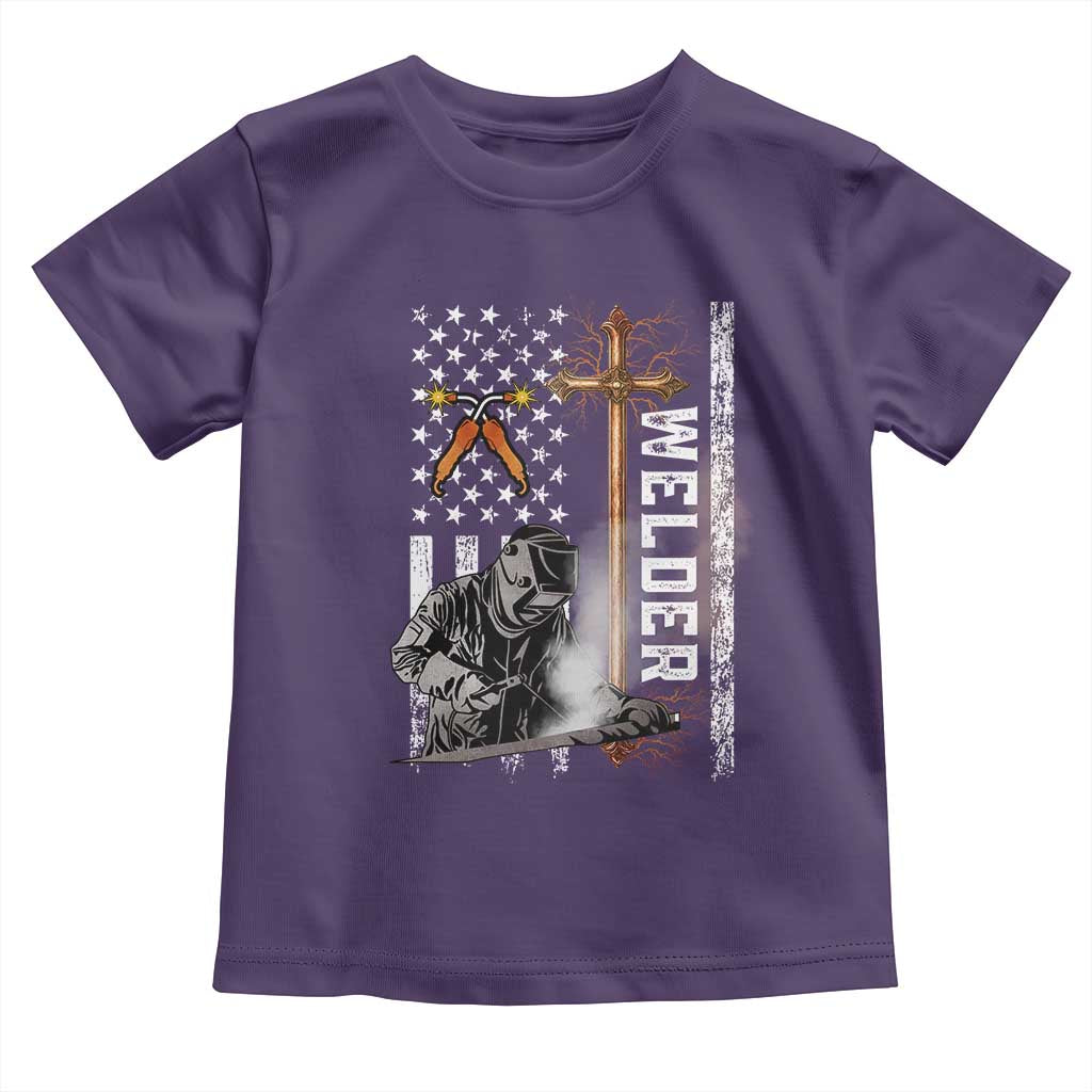 American Welder Toddler T Shirt Welding USA Flag Christian Cross TS02 Purple Print Your Wear