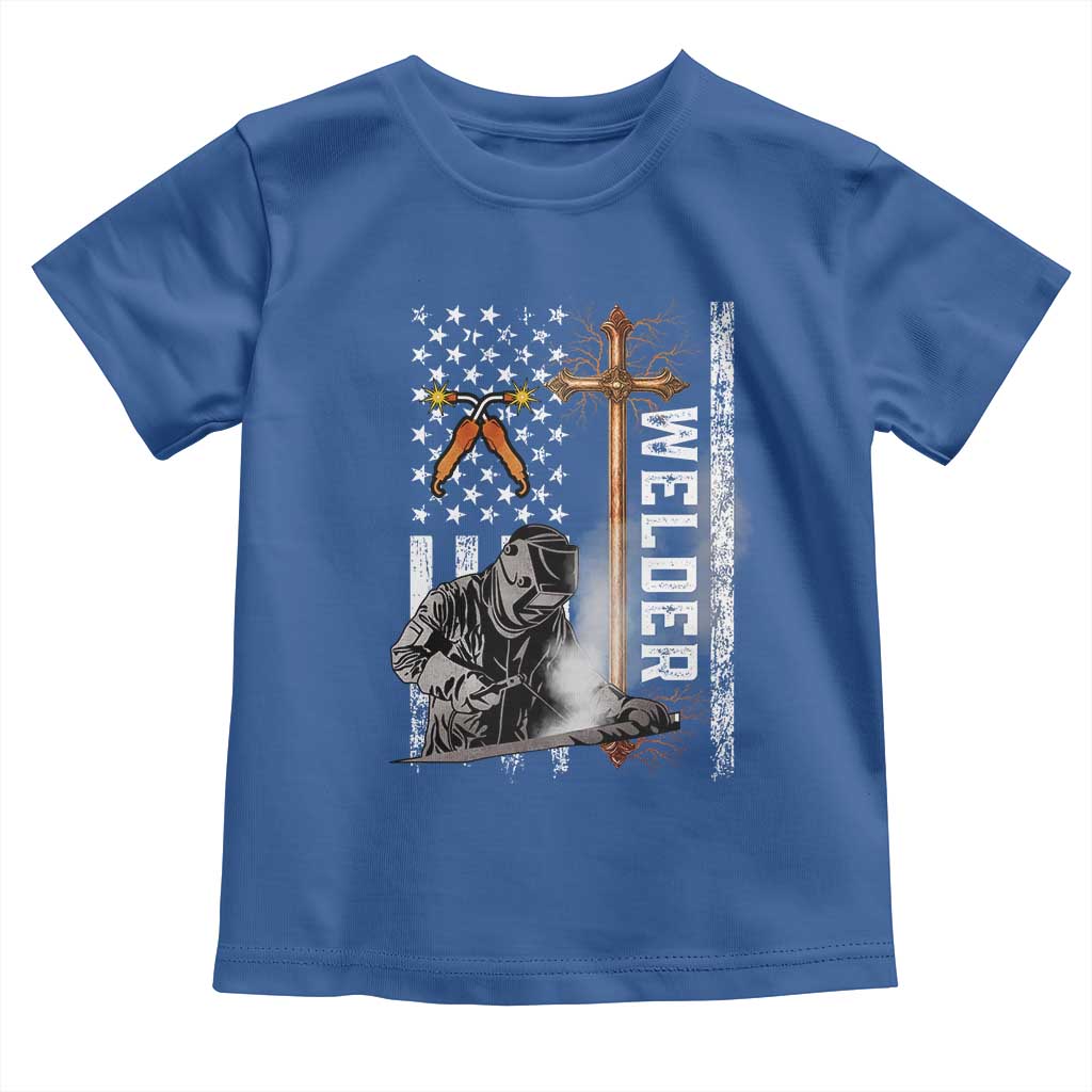 American Welder Toddler T Shirt Welding USA Flag Christian Cross TS02 Royal Blue Print Your Wear