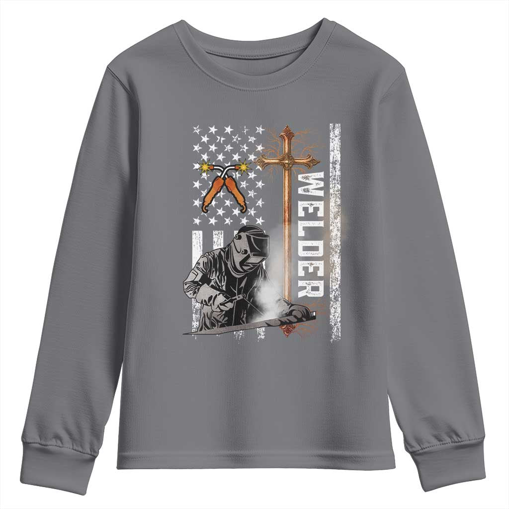 American Welder Youth Sweatshirt Welding USA Flag Christian Cross TS02 Charcoal Print Your Wear