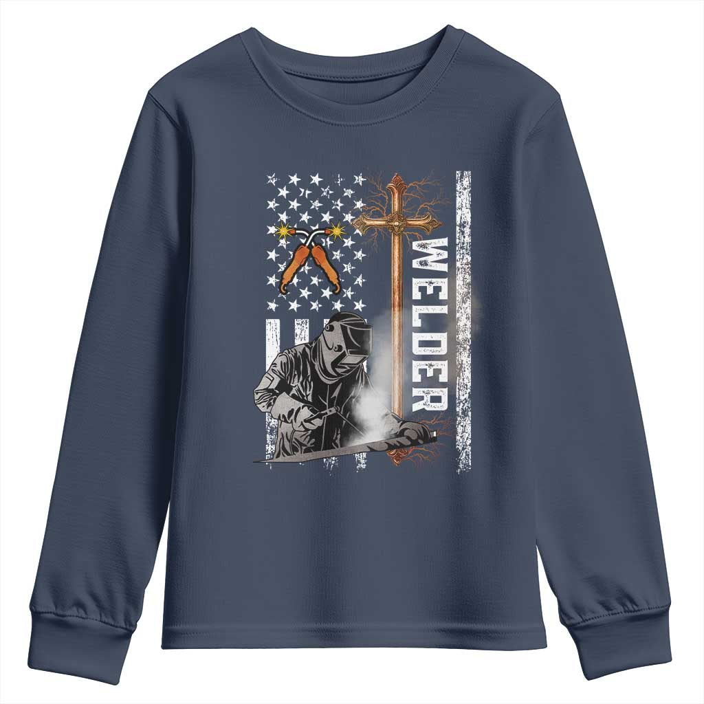 American Welder Youth Sweatshirt Welding USA Flag Christian Cross TS02 Navy Print Your Wear