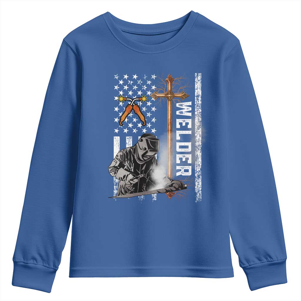 American Welder Youth Sweatshirt Welding USA Flag Christian Cross TS02 Royal Blue Print Your Wear