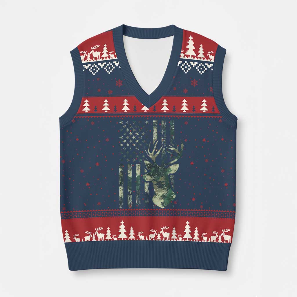 Deer Hunting Camouflage V-Neck Knit Sweater Vest Camo US Flag TS02 Navy Red Print Your Wear