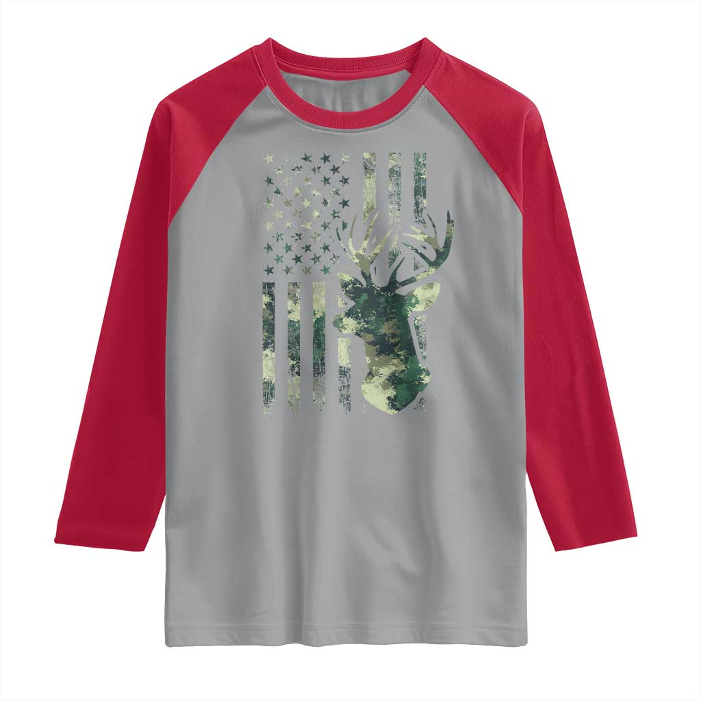 Deer Hunting Camouflage Raglan Shirt Camo US Flag TS02 Sport Gray Red Print Your Wear