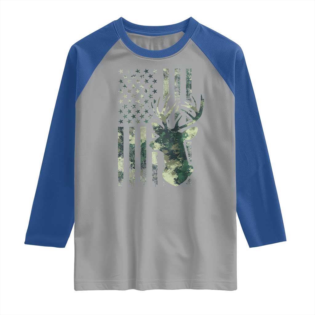 Deer Hunting Camouflage Raglan Shirt Camo US Flag TS02 Sport Gray Royal Print Your Wear