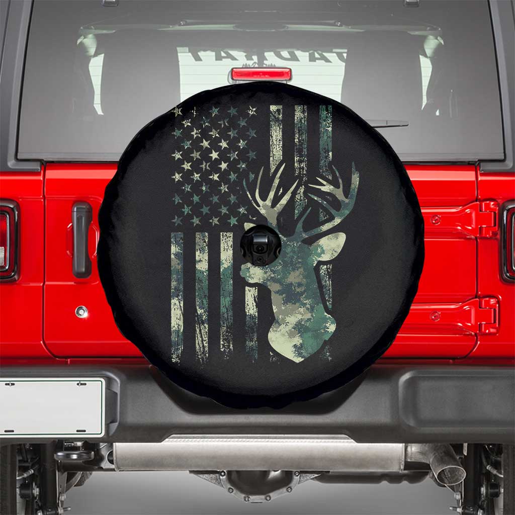 Deer Hunting Camouflage Spare Tire Cover Camo US Flag TS02 Black Print Your Wear
