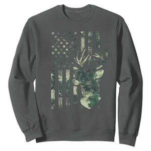Deer Hunting Camouflage Sweatshirt Camo US Flag TS02 Dark Heather Print Your Wear