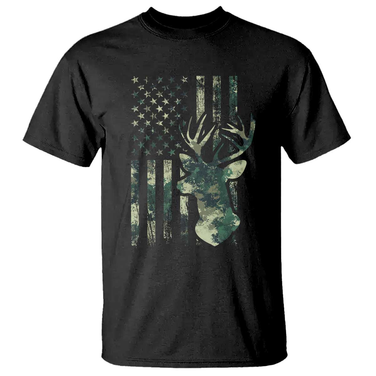 Deer Hunting Camouflage T Shirt Camo US Flag TS02 Black Print Your Wear
