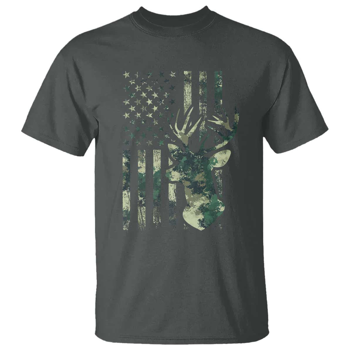 Deer Hunting Camouflage T Shirt Camo US Flag TS02 Dark Heather Print Your Wear