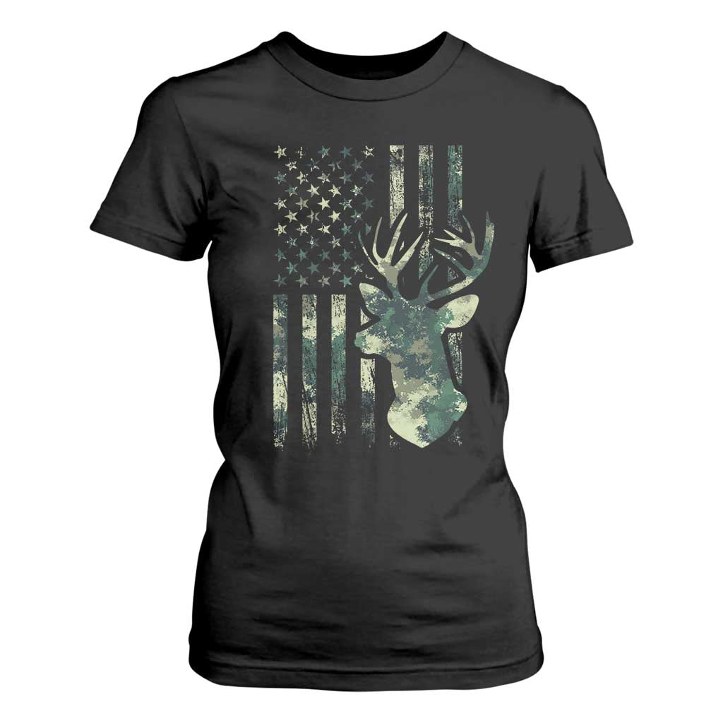 Deer Hunting Camouflage T Shirt For Women Camo US Flag TS02 Black Print Your Wear
