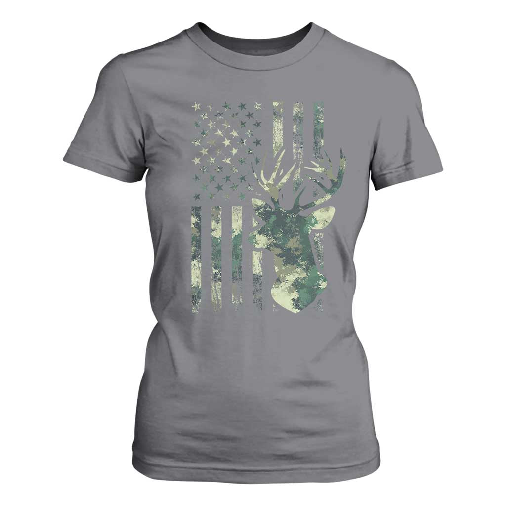 Deer Hunting Camouflage T Shirt For Women Camo US Flag TS02 Charcoal Print Your Wear