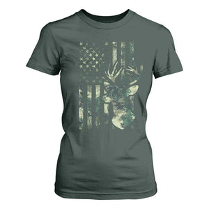 Deer Hunting Camouflage T Shirt For Women Camo US Flag TS02 Dark Forest Green Print Your Wear