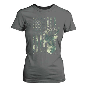 Deer Hunting Camouflage T Shirt For Women Camo US Flag TS02 Dark Heather Print Your Wear