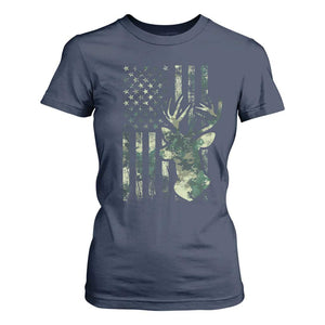 Deer Hunting Camouflage T Shirt For Women Camo US Flag TS02 Navy Print Your Wear