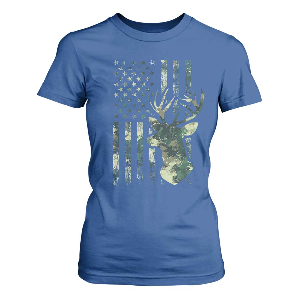 Deer Hunting Camouflage T Shirt For Women Camo US Flag TS02 Royal Blue Print Your Wear