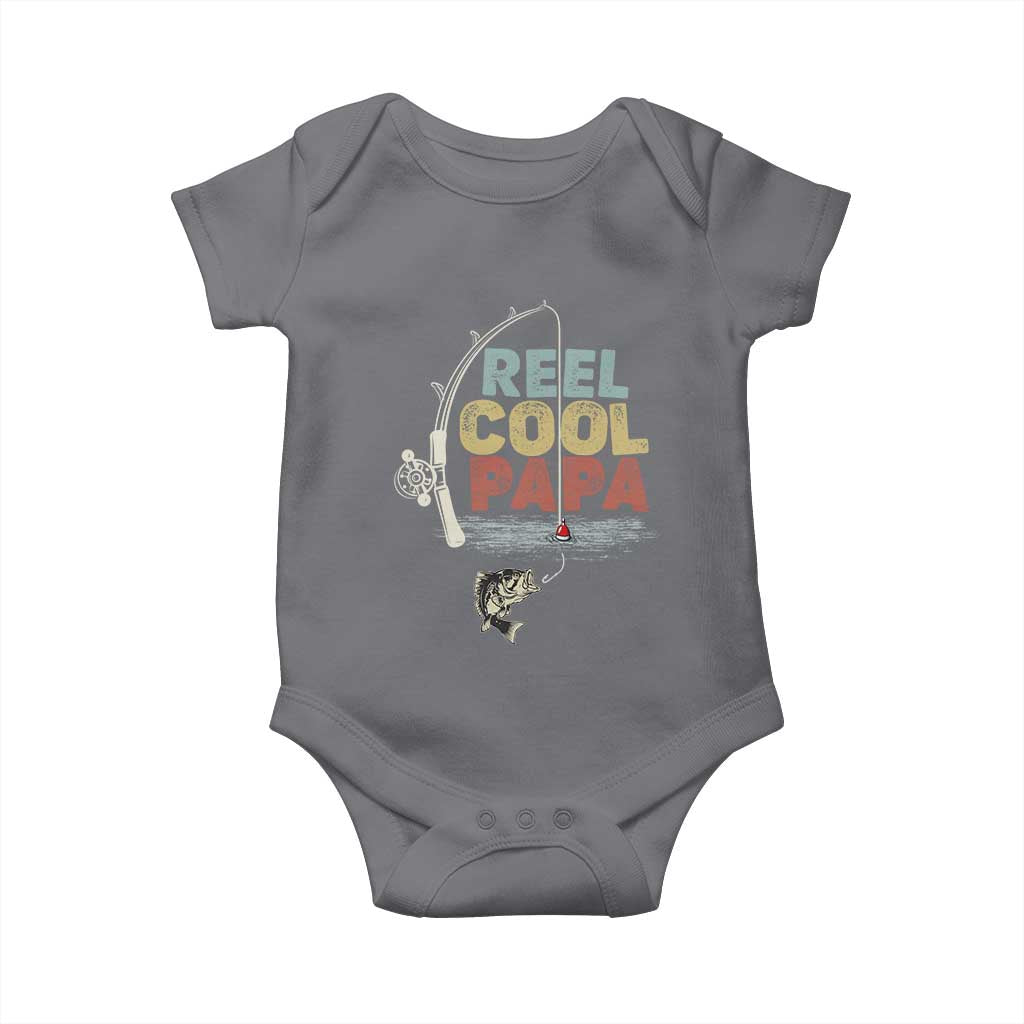 Fishing Dad Baby Onesie Reel Cool Papa Retro Vintage TS02 Charcoal Print Your Wear