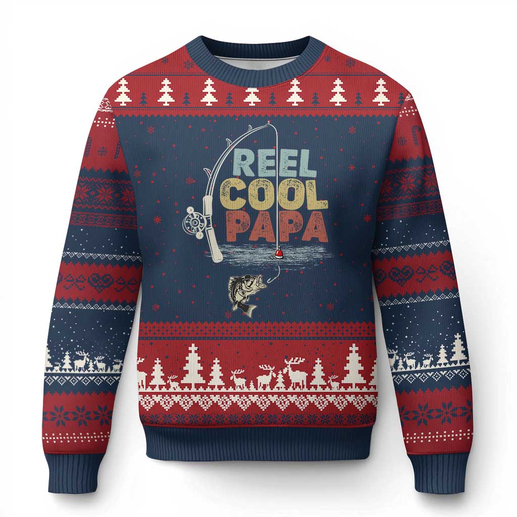 Fishing Dad Ugly Christmas Sweater Reel Cool Papa Retro Vintage TS02 Navy Red Print Your Wear