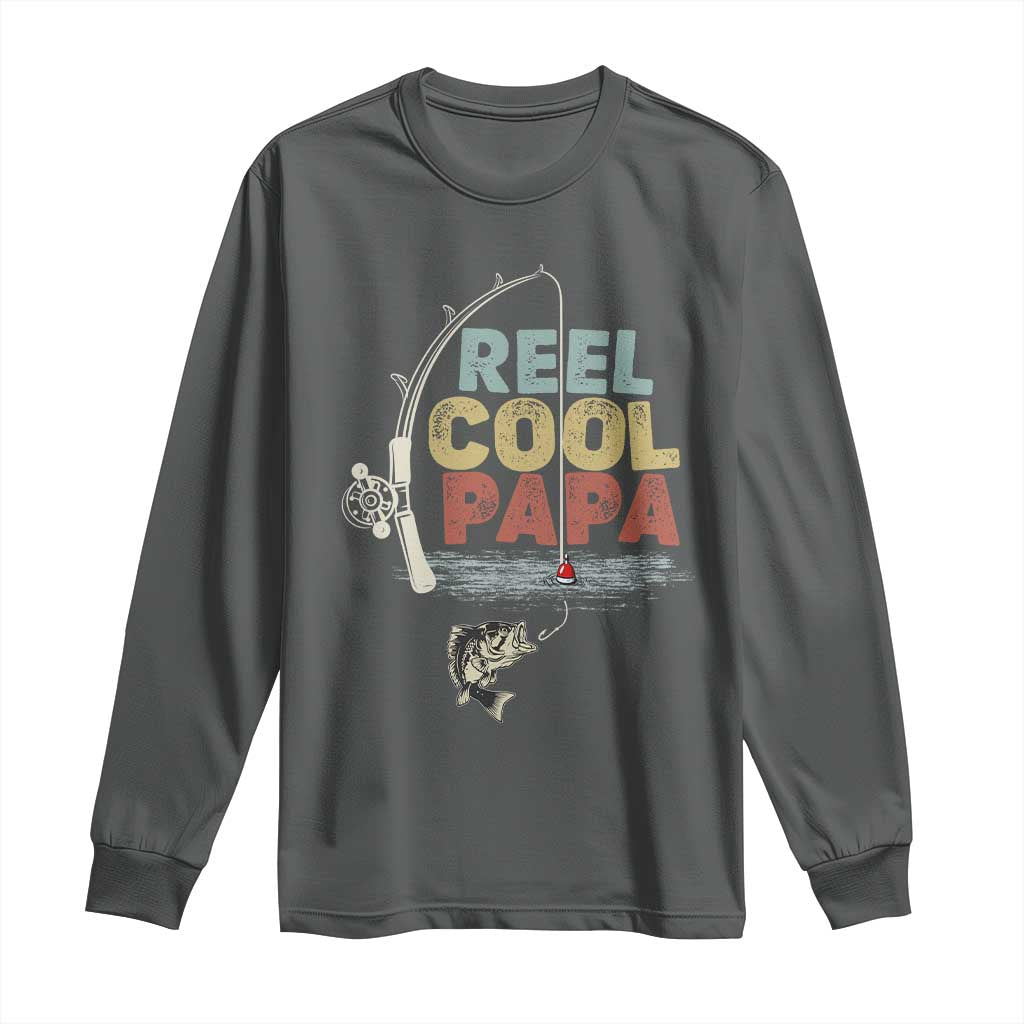 Fishing Dad Long Sleeve Shirt Reel Cool Papa Retro Vintage TS02 Dark Heather Print Your Wear